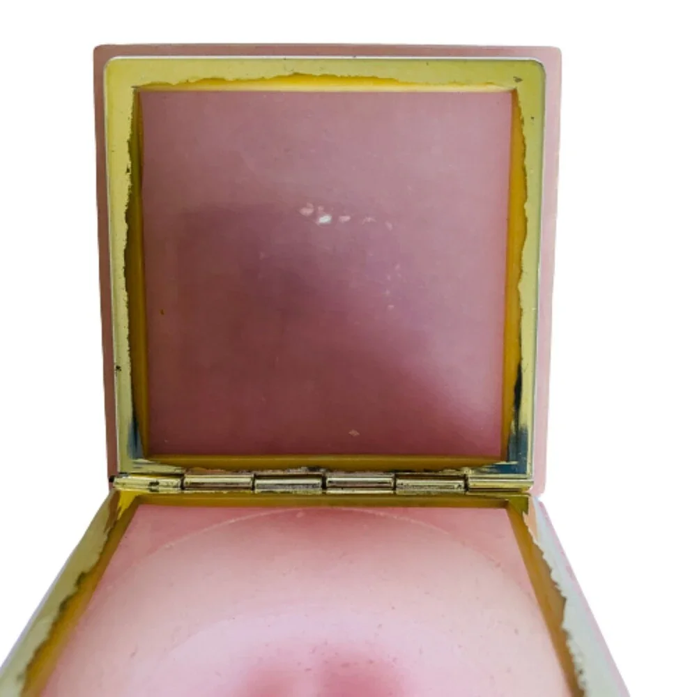Alabaster Pink Trinket Box Violet Floral Hinged Lid Hand Carved Italy
